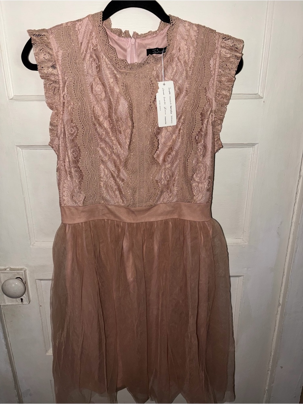Simple Blush Pink Lace Midi Dress